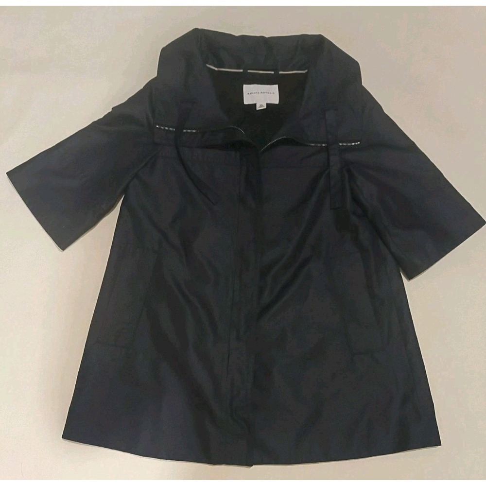 Banana Republic Womens XS Black Zip Front 3/4 Sleeve polyester rain coat Jacket